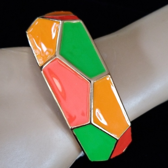 Amrita Singh Bohemian Neon Colored Enamel Cuff Gold Tone Bangle Bracelet NWT - Picture 8 of 11